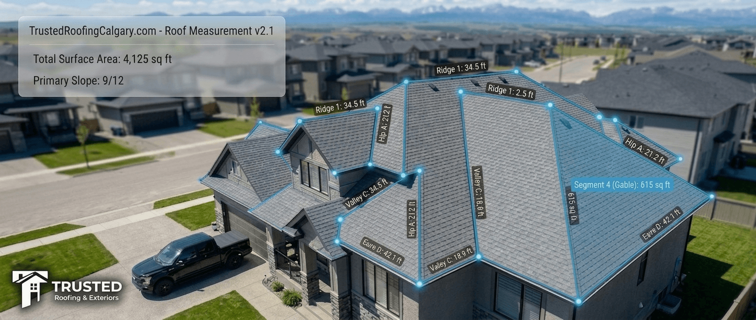 Roof measurement diagram used for Calgary instant roofing estimates